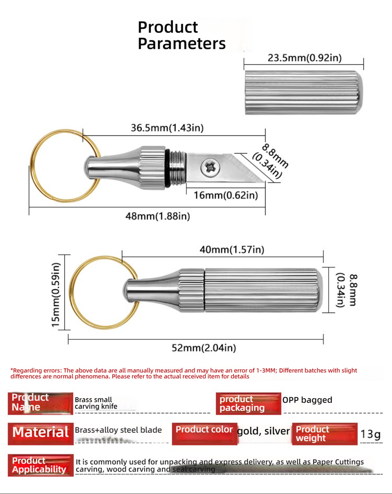 Brass Mini Engraving Knife Keychain - Portable Pocket Carving Tool For Crafts, Packages & Daily Use (Gold & Silver)"_voghion.com