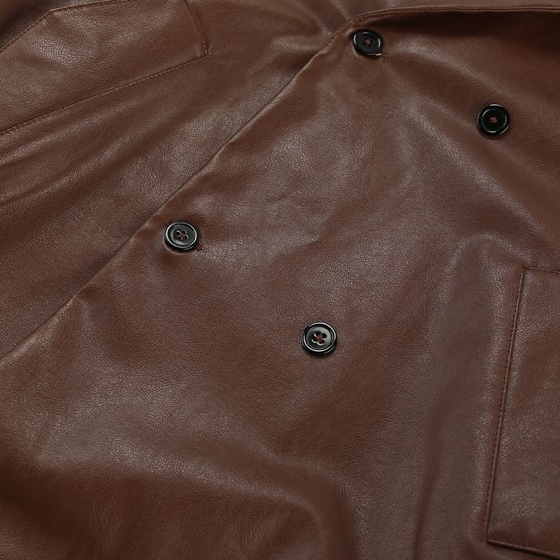 Giacca in pelle marrone vintage da donna - Cappotto in PU con risvolto oversize, capospalla invernale retrò chic_voghion.com