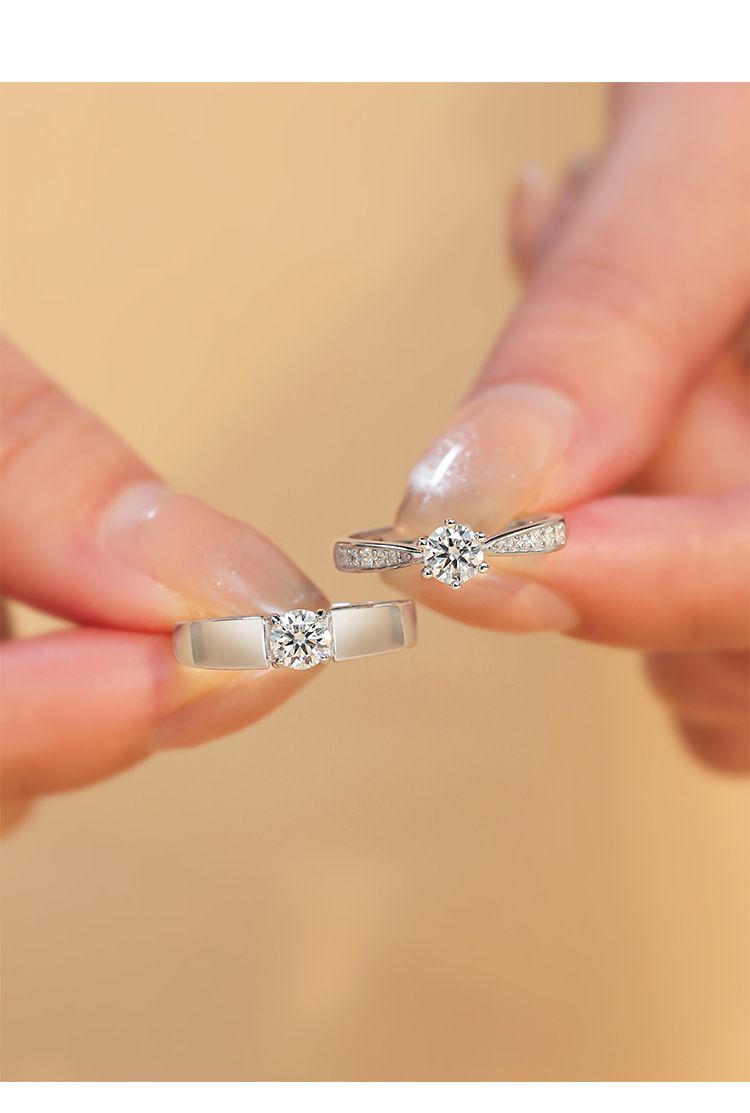 Anel de diamante com pedra de alto carbono casais para se casar, prata pura um par de ordens simuladas, anéis para casamento_voghion.com