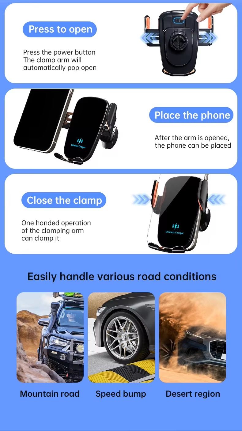 UYUXIO Manual Clamp Wireless Charger 15 Fast Charging Air Vent Car Mount Holder For IPhone Samsung Android Phone_voghion.com