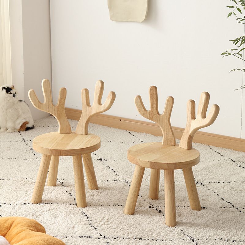 Kinder-Hocker, Schuhwechselhocker, kleiner Hocker, Kinder-Haushaltshocker, Hirsch, Rückenlehne aus massivem Holz, kleiner Hocker_voghion.com