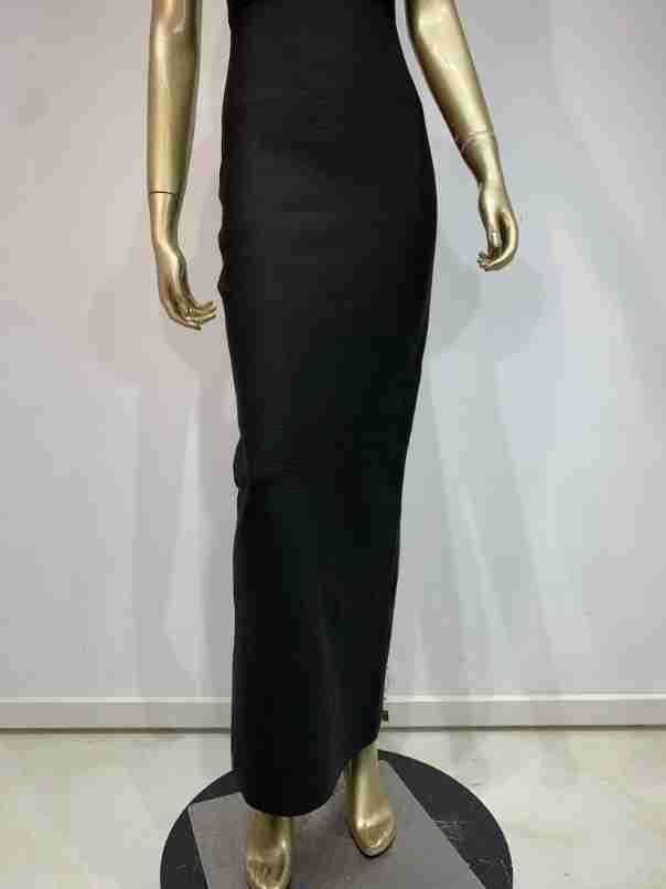 Abito lungo alla moda con maniche raglan, scollo quadrato con strass, abito da festa per banchetti_voghion.com