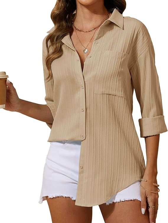 2025 Autumn New Double Line Texture Loose Casual Long Sleeve Solid Color Women's Shirt_voghion.com