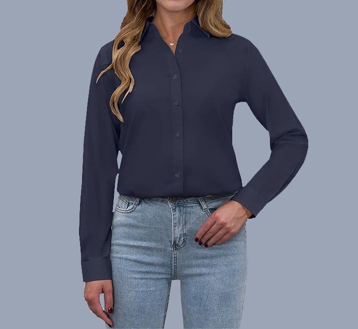 Women's Clothing Large Size Foreign Trade Polo Collar Women's Shirt Loose Fashion Temperament Solid Color_voghion.com