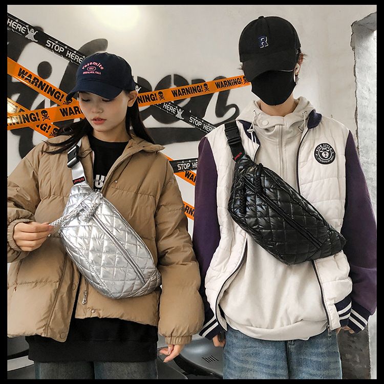 Winter New Women's Waist Bag Large Capacity Cotton Coat Crossbody Bag Fashion Waist Bag Diamond Embroidery Couple Chest Bag_voghion.com