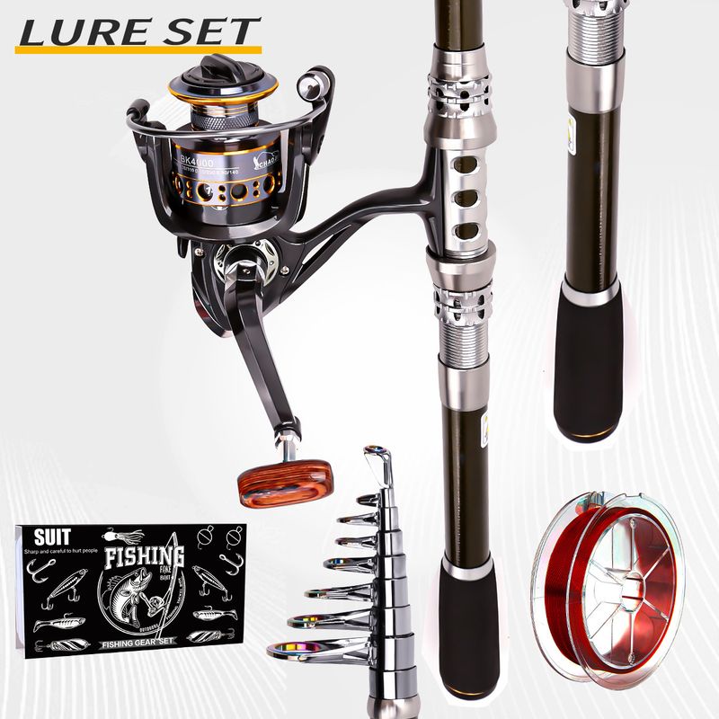Carbon Fiber Lure Sea Telescopic Rod Spinning Reel Travel Saltwater Freshwater Fishing Set_voghion.com