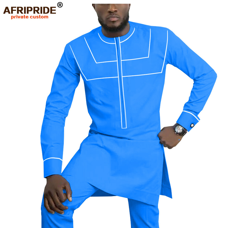 Îmbrăcăminte bărbătească etnic african din bumbac de culoare solidă jachetă casual + pantaloni bărbați_voghion.com