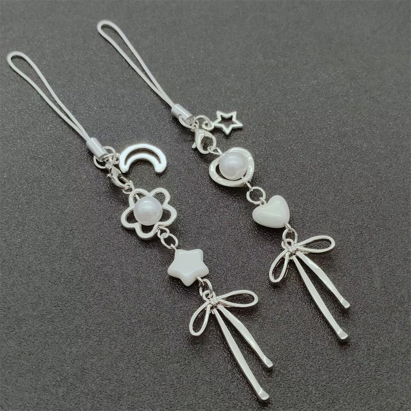 Sweet Cool Girl Style Key Chain Cell Phone Earphone Pouch Pendant White Heart Bows_voghion.com