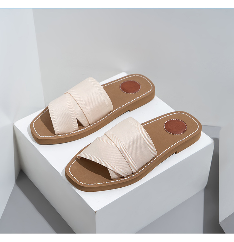 Summer Slides Canvas Webbing Flat-bottomed Slippers Women Slippers Outer Wear one word with thick bottom sandals women's casual shoes_voghion.com