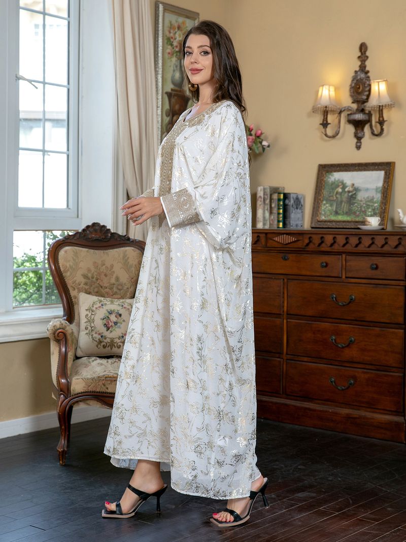 Abito da sera estivo Abaya in lamina d'oro per le donne arabe musulmane di Dubai_voghion.com