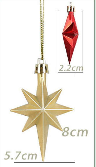 Farbiger Christbaumschmuck, galvanisierte Kunststoffverpackung, Christbaumschmuck mit achteckigem Stern, Requisiten für die Standortgestaltung_voghion.com
