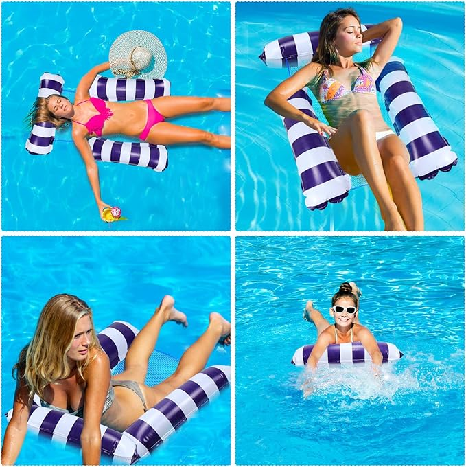 Lettino galleggiante gonfiabile a 3 tubi con schienale regolabile - Materassino galleggiante in PVC resistente per adulti, materassino pieghevole per lago, spiaggia e piscina_voghion.com
