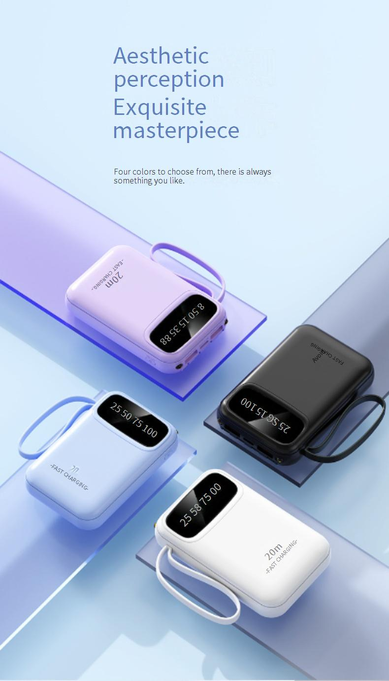 Matkapuhelintarvikkeet Mini 20000 mAh varavirtalähde sisäänrakennetulla kaapelilla Suuri kapasiteetti Kompakti ja kannettava mobiilivaravirtalähde_voghion.com