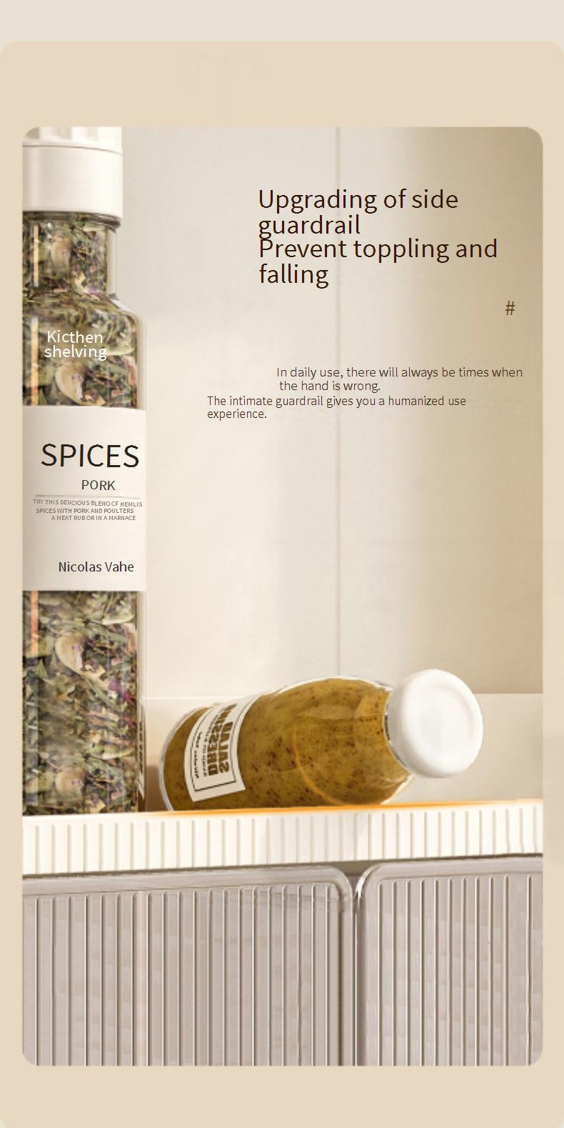 Wall Mounted Kitchen Organizer - No Drill Spice Rack With Hooks For Utensils & Condiments (Space Saving Storage Shelf)_voghion.com
