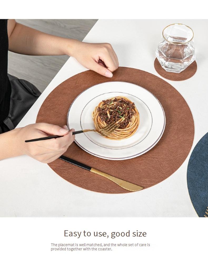 Set de table vintage en cuir – Dessous de verre ronds double face en cuir de vache, imperméables et résistants à la chaleur, pour table à manger (lot de 4 marron/noir)_voghion.com