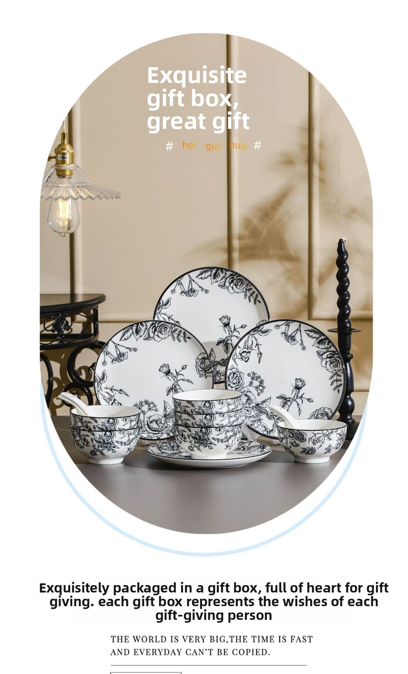 Rose-Patterned Ceramic Dinnerware Set - Under-Glaze Porcelain Gift Box For Housewarming_voghion.com