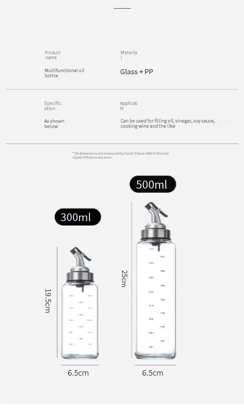 Botella dispensadora de aceite de vidrio - Recipiente hermético para aceite de cocina, ideal para vinagre de salsa de soja y aceite de sésamo (juego de 3 unidades de 500 ml cada una con pico vertedor)_voghion.com