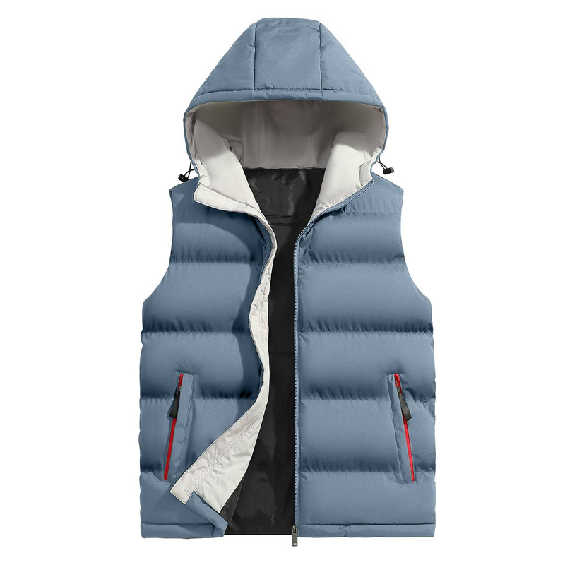 Herren-Kapuzenweste für Herbst und Winter, lässige ärmellose Weste mit Reißverschluss, leichte Sportoberbekleidung, Seitentaschen, Polyestermischung (Schwarz_voghion.com