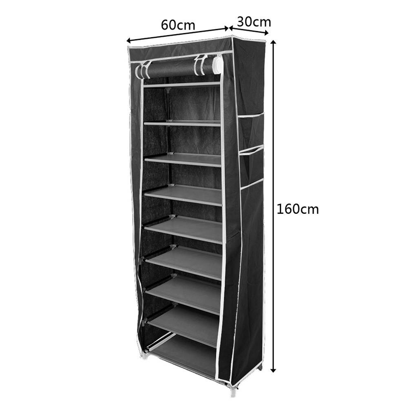 Étagère à chaussures non tissée à 10 niveaux et 9 cubes – Organiseur de rangement compact noir café pour entrée, placard et chambre_voghion.com