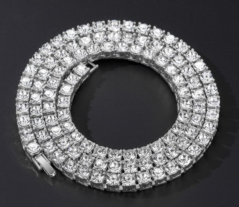 Men Fashion Hip Hop Punk Cuban 1-Row Bling Crystal Diamond 3MM/4MM/5MM Cuban Link Chain Tennis Long Chain Necklaces Jewelry Safety Watch-Clasp_voghion.com