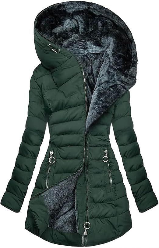 Women's Winter Hooded Parka Coat With Fleece Lining, Slim Fit Long Puffer Jacket, Warm Thickened Polyester Filling, Multiple Colors & Sizes_voghion.com