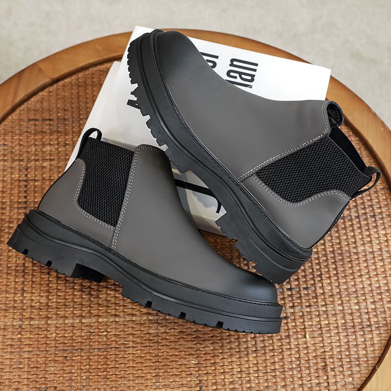 Retro Tooling Boots Thick-soled Heightened Lazy Foot-covering Martin Boots Genuine Leather Chelsea Short Boots_voghion.com