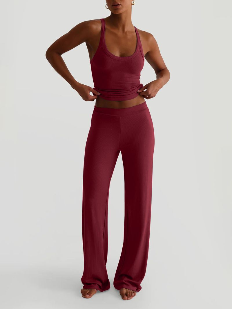 Set aus Yoga-Weste und Hose mit weitem Bein für Damen – atmungsaktiver Strickstoff, dehnbar und bequem, Streetwear-Athleisure-Outfit für Training und Freizeit_voghion.com
