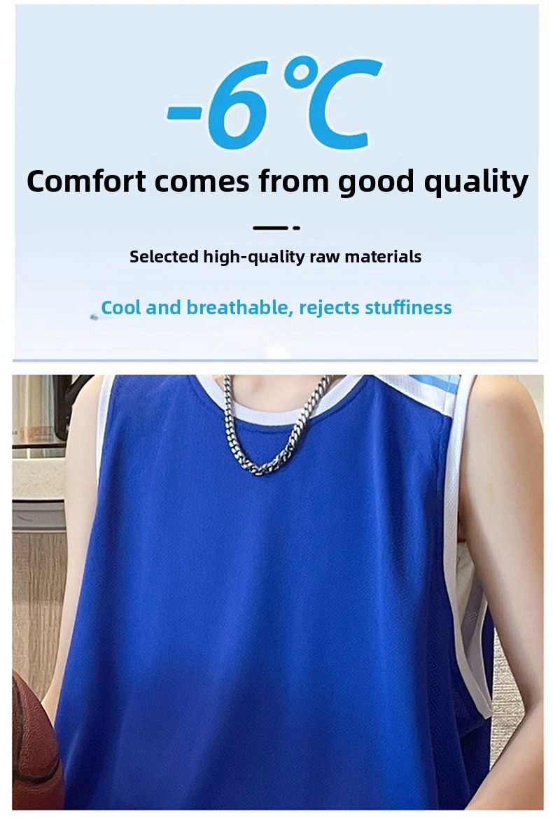 Erkekler İçin Yazlık Yeni Buz İpek Hızlı Kuruyan Günlük Spor Seti, Fitness Koşu Spor Giyimleri, Öğrenci Antrenman Basketbol Kıyafetleri_voghion.com