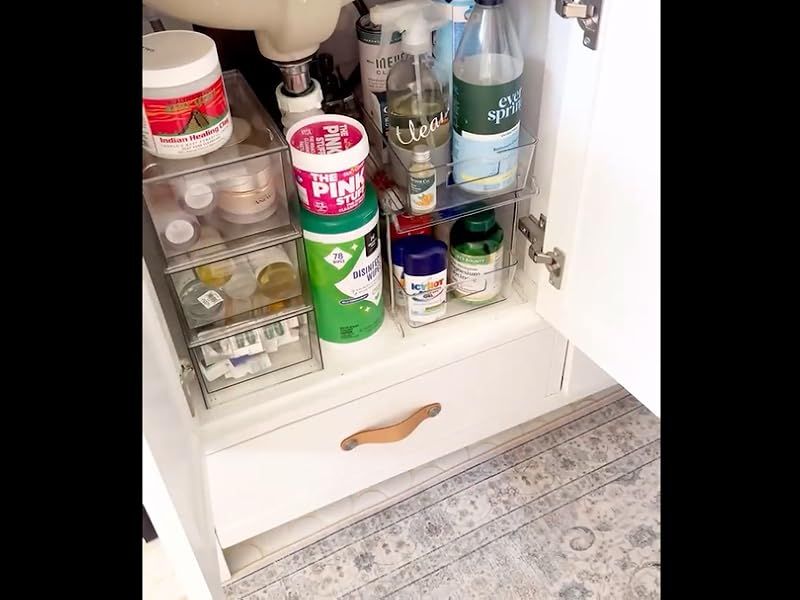 Pacote com 2 organizadores de banheiro transparentes de 2 camadas com divisórias, bandeja de bancada de vaidade multiuso, organizadores de cozinha, armários, armários e recipientes de armazenamento_voghion.com