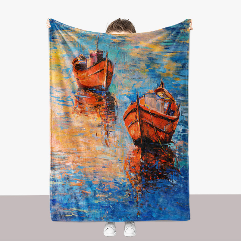 Abstrakte Kunst Ölgemälde Serie Flanell 3D gedruckt Sofa verdickte Abdeckung Decke_voghion.com