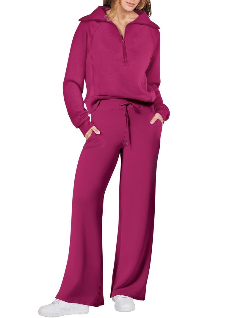 Women's Clothing autumn and winter casual sports suit zipper long sleeved sweatshirt healthy cloth wide leg pants_voghion.com