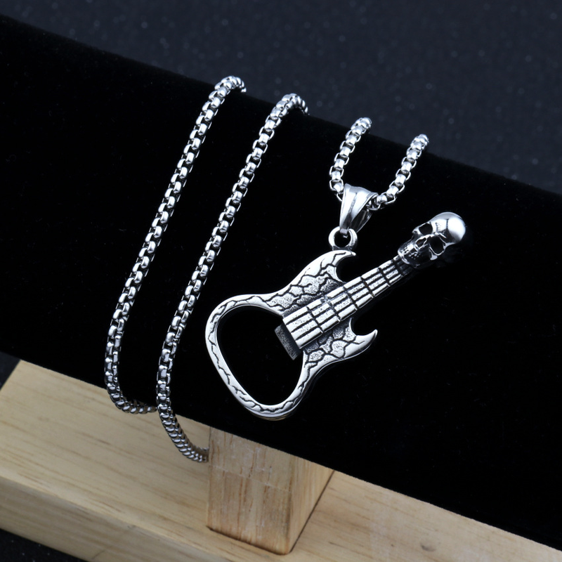 Vintage Skull Guitar Opener Pendant Necklace Men's Hip Hop Rock Personality Design Jewelry Accessories Party Gifts_voghion.com