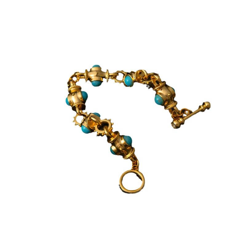 Qingdao Vintage Series Double-Sided Three-Dimensional Turquoise Gold-Plated Ins Palace Niche High-End Bracelet_voghion.com