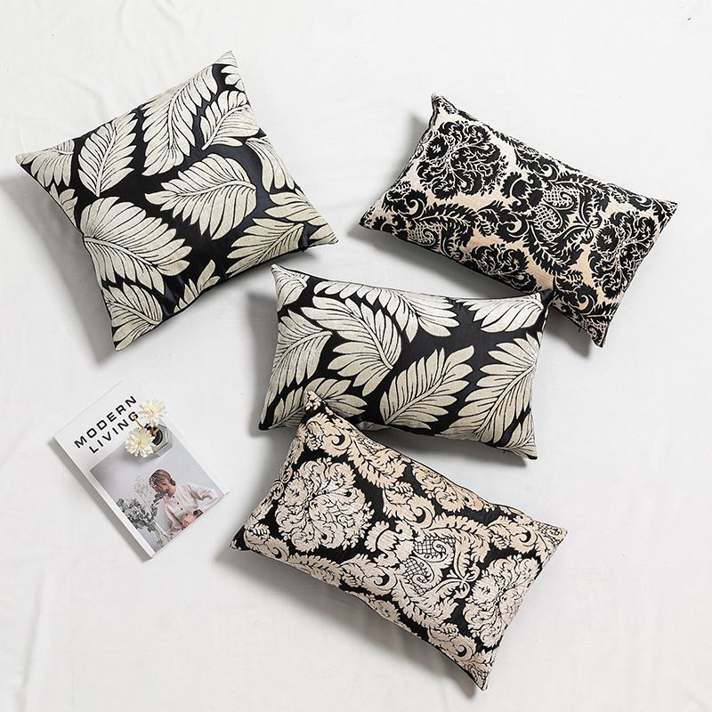 Nuovo modello di cuscino in jacquard con fiori a foglia, cuscino per divano, cuscino per comodino_voghion.com