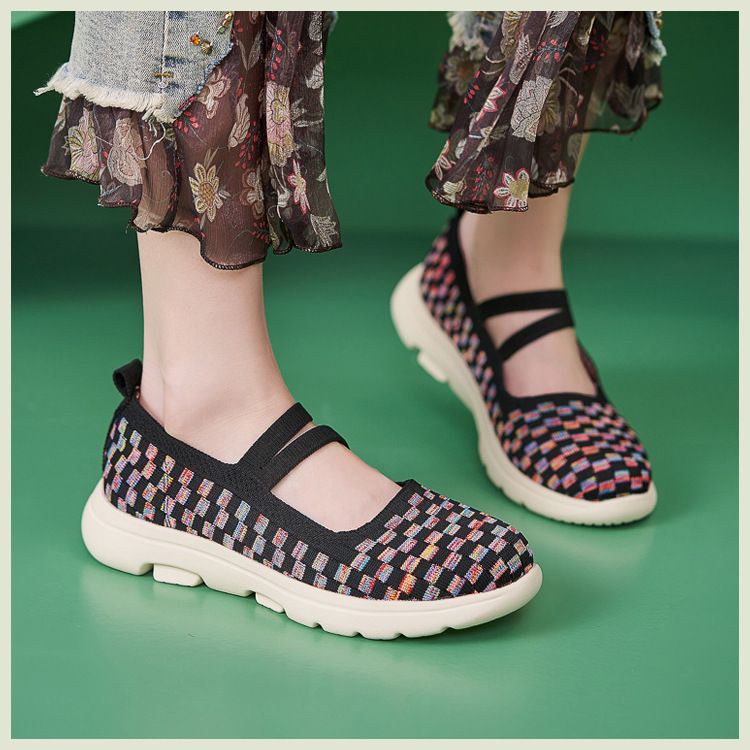 K6016-1 Neue 2024 Echtes Leder Herbst Winter Licht Kissen Nicht-Slip Runde Kappe Fly Stricken Atmungsaktive Mom Einzelnen Schuhe Für_voghion.com