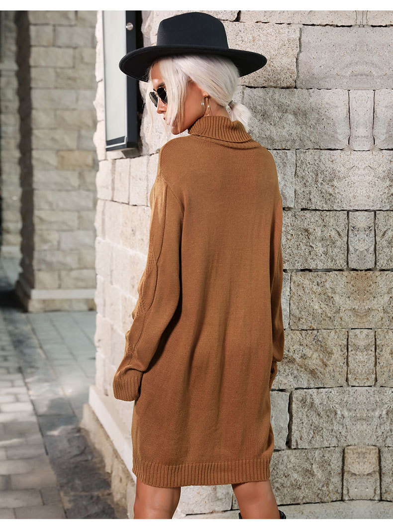 Vestido tipo suéter de color liso a la moda para mujer_voghion.com