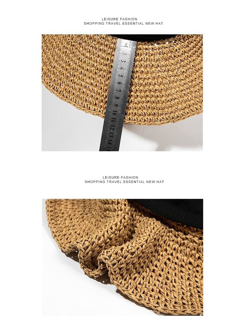 Instagram-Strohhut für Damen, Sommer, faltbarer Strandhut für Damen im Urlaub, Sonnenschutzhut mit Schleife, große Krempe, dünner, atmungsaktiver Strohhut_voghion.com