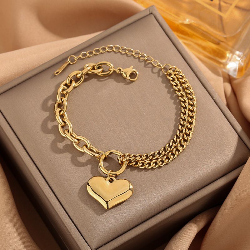 Stilvolles Design Handschmuck Kubanisches Spleißen Kette Herz Armband Titan Stahl Vergoldet Nicht Verblassend_voghion.com