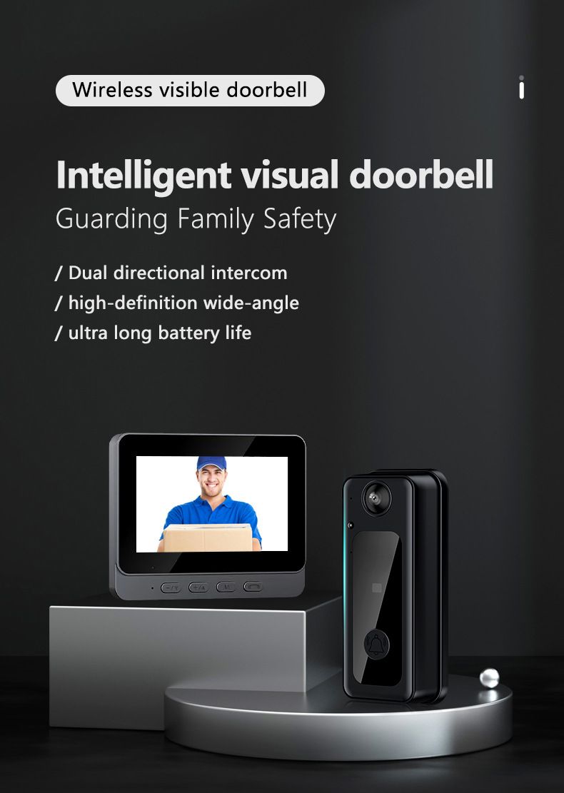 Ny M13 Smart Dørklokke 2.4G Trådløs HD Nattsyn Overvåking Visuell Intercom Hjem med Skjerm_voghion.com