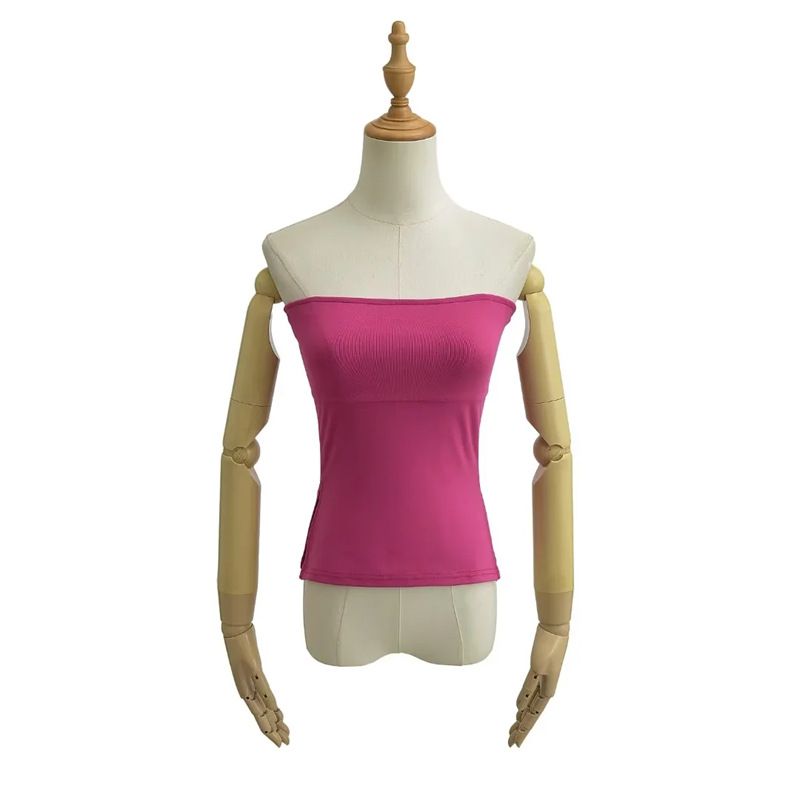 Top de doble abertura con dobladillo 24 HGZ para mujer, color liso, sin tirantes, corte ajustado._voghion.com