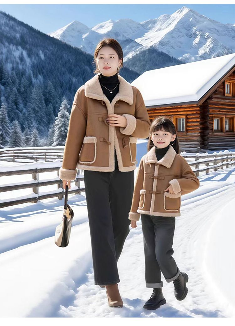 Koreaanse jas met imitatiebontkraag - Familie-outfits (Winterwarme jas, unisex voor kinderen en volwassenen, maten 100-140 cm en S-3XL)_voghion.com