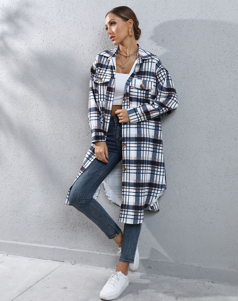 Dames herfst- en winter geruit enkelrijs lang windjack_voghion.com