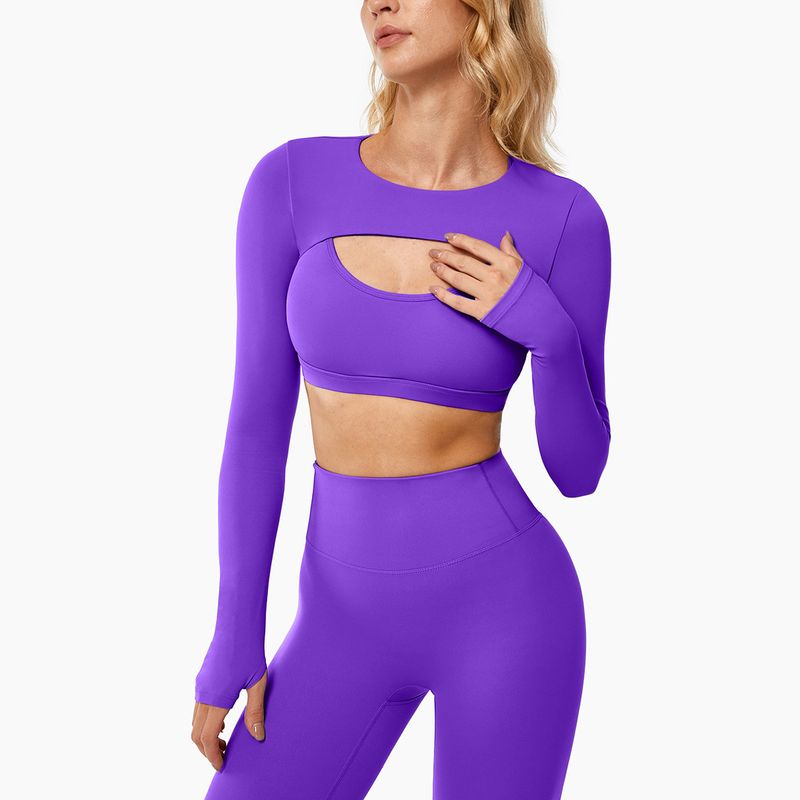 LazyZoom Yoga Clothing High-End Running Long Training Top Beautiful Back Short Sleeve Fitness Three-Piece Set For Women_voghion.com