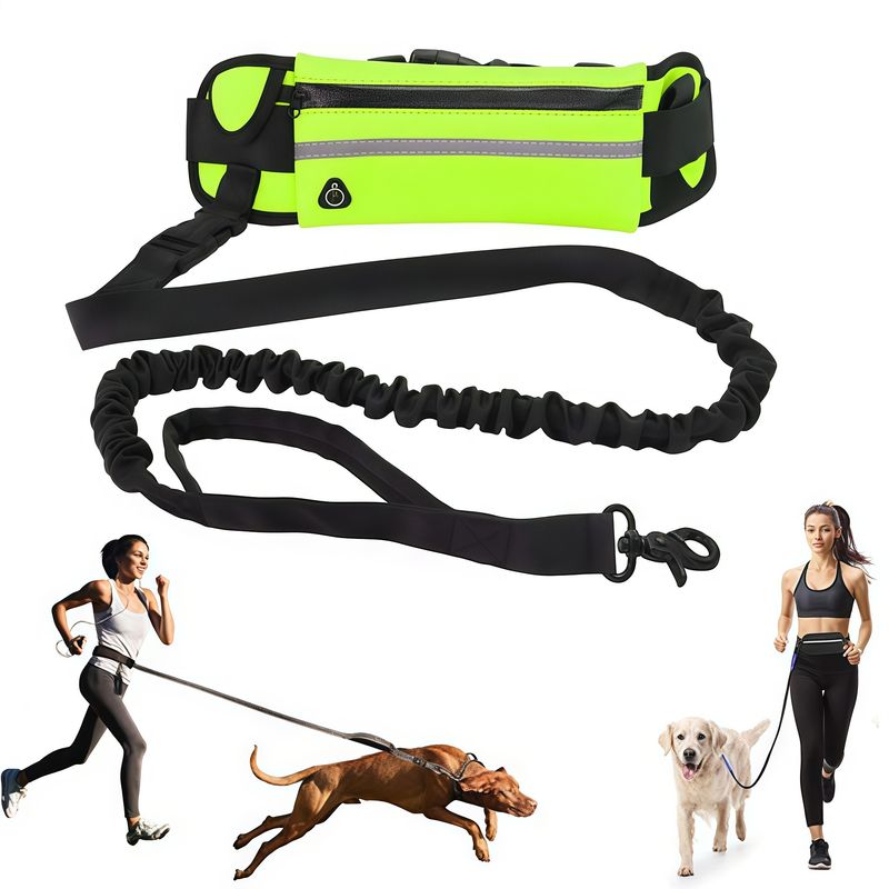 Hardlooplijn, nylon hondenriem met heuptas, intrekbare elastische band, trekkoord voor honden, reflecterende gesp van PawParty Store_voghion.com