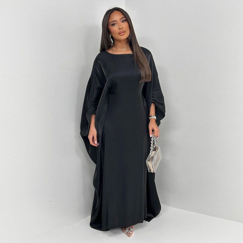 Dammekleeder Modern muslimesch Partymoud Hell Seid Satin Taille Abaya Kleed_voghion.com