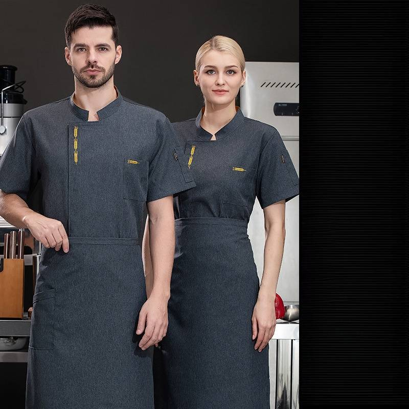 Herrenbekleidung Kochuniform Schürze Kantine Arbeitskleidung Kurzarm atmungsaktive Arbeitskleidung_voghion.com