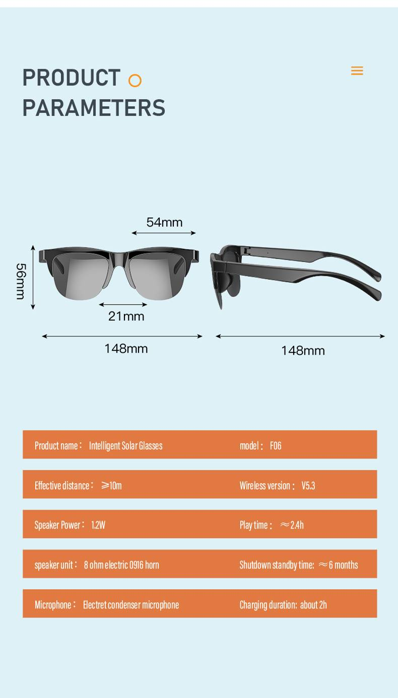 Óculos de sol Bluetooth sem fio inteligentes Fone de ouvido, controle de voz e microfone e alto-falantes Touch, óculos de sol UV para homens e mulheres_voghion.com