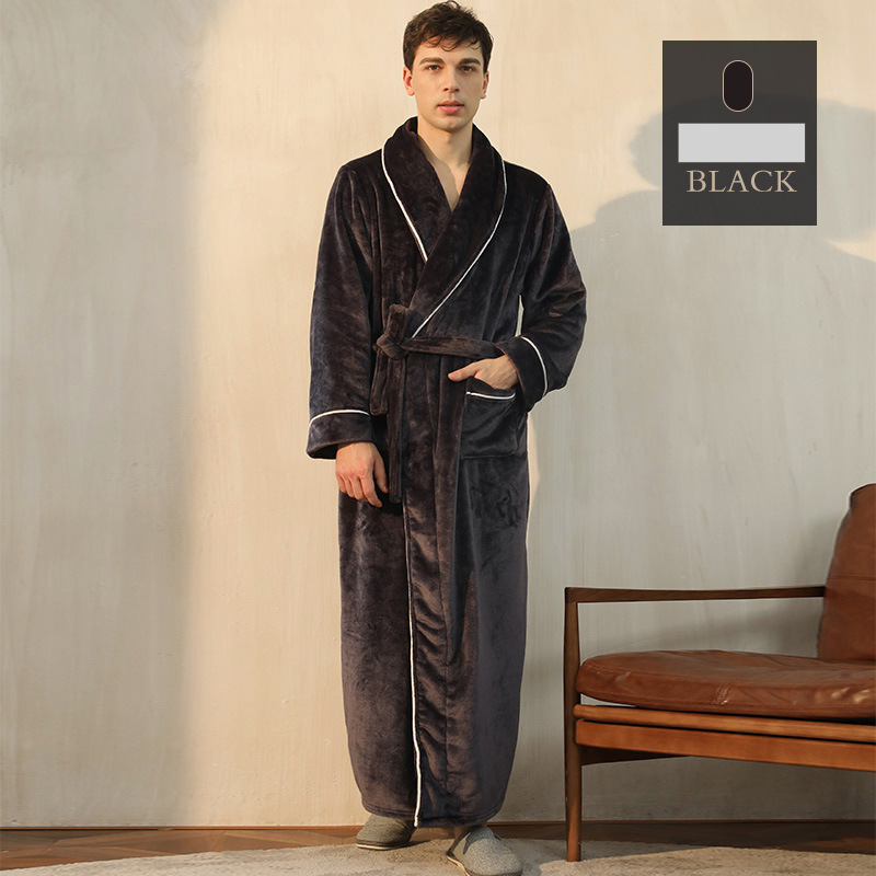 End Of The Year Ins Flannel Robe Men's Simple Large Size Coral Fleece Couple Bathrobe Women Autumn And Winter Long Thick_voghion.com