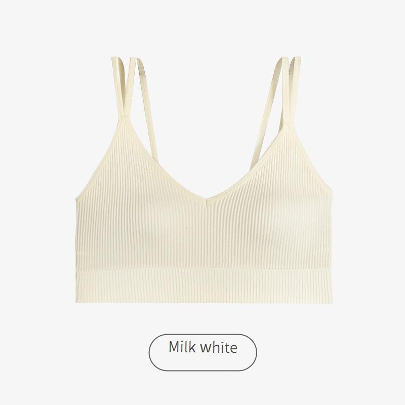 Women's Seamless Bralette With Lace Back – Comfortable Strappy Camisole, Breathable Sports Bra, Anti-Slip Built-in Cups_voghion.com