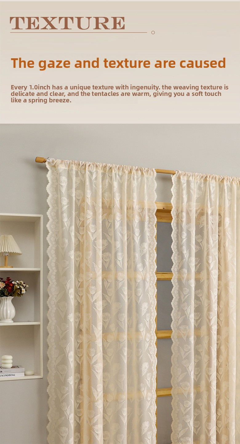 Spitzenvorhänge – Transparente Vorhänge mit Tulpenstickerei für Wohnzimmer und Schlafzimmer, lichtfilternde Voile-Fensterbehandlungen, 140 x 260/200/160/100 cm (Weiß)_voghion.com